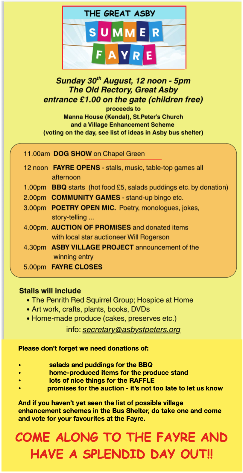 Summer Fayre Update